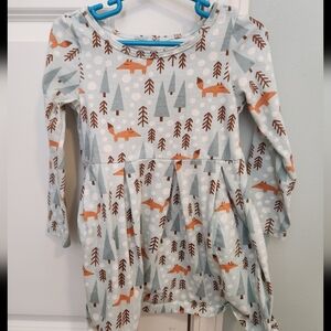Winter Water Factory 3t Organic Fox and Tree Print Kids Dress